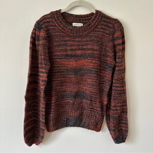 Moon River Burnt Orange & Charcoal Striped Crewneck Sweater